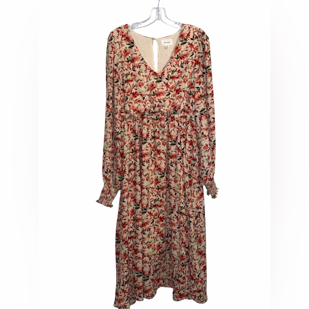Floral V-Neck Maxi Dress in Cream and Red
